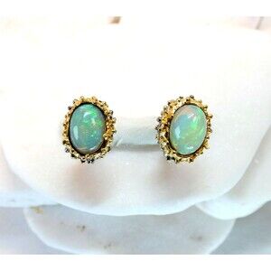 Natural Ethiopian Opal Sterling Silver-Gold Stud Earrings Organic